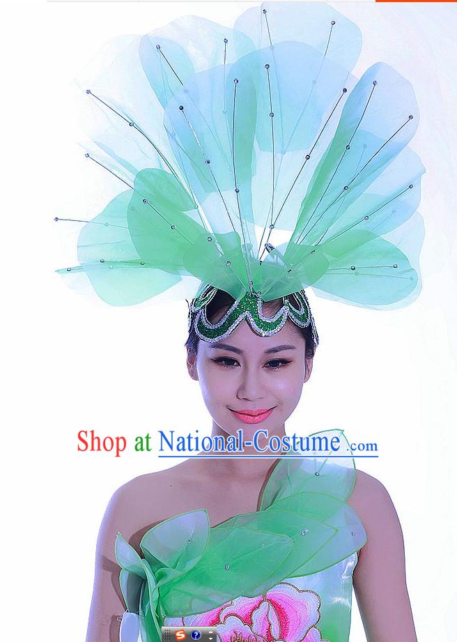 Green Chinese Folk Dance Headdress Headpieces