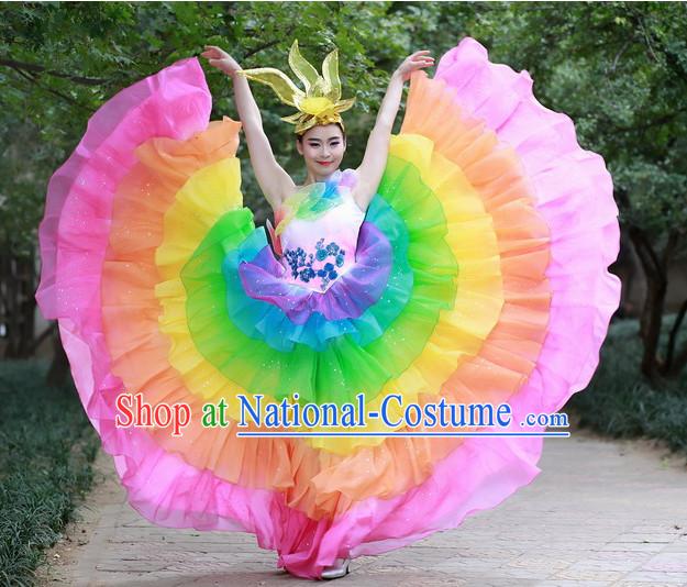 Chinese Custom Made Folk Dance Costume and Headpieces Complete Set