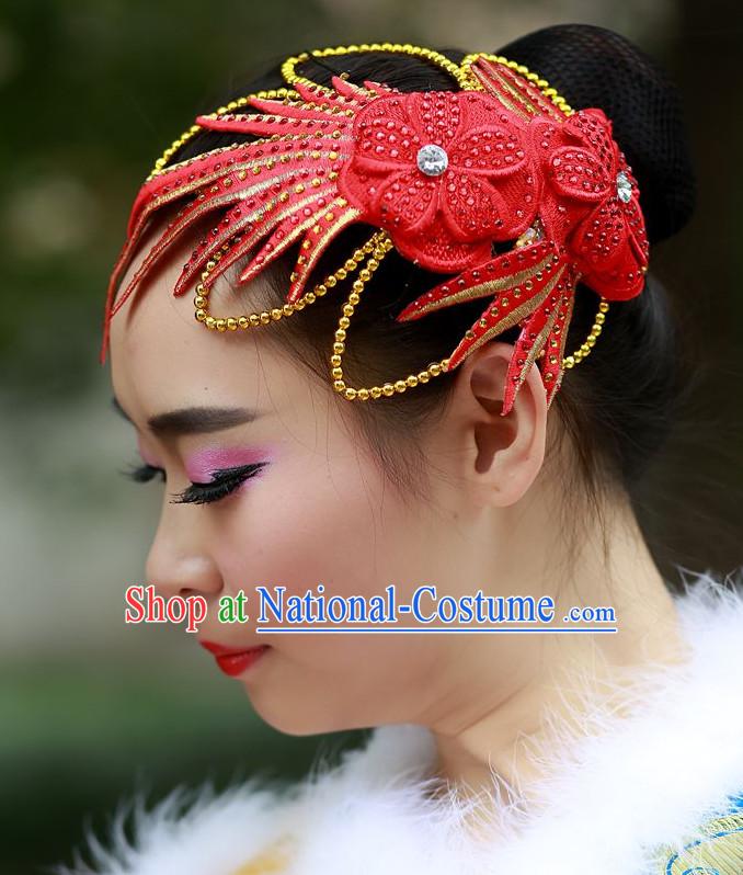 Red Chinese Folk Dance Headpieces