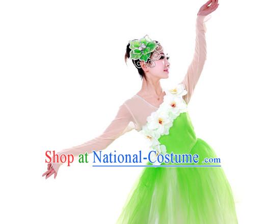 Chinese Custom Made Folk Jasmine Flower Dance Costume and Headpieces Complete Set for Women