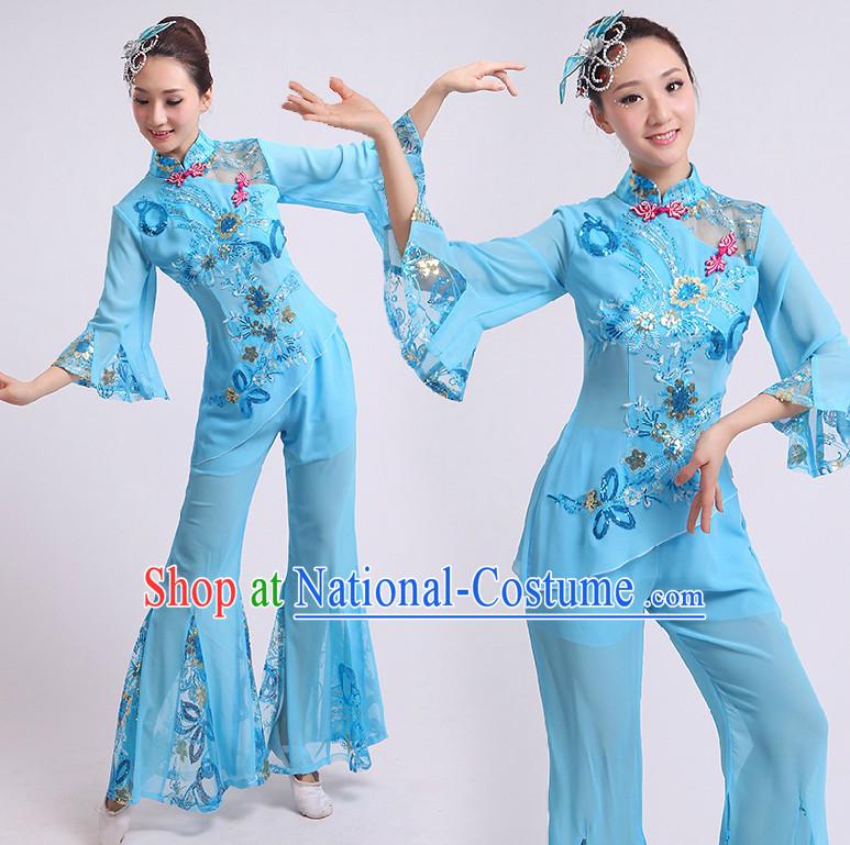 Chinese Han Dance Costumes Group Dancing Costume Dancewear China Dress Dance Wear and Head Pieces Complete Set