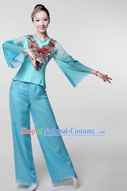 Asia Dance Costumes Ribbon Dancing Costume Dancewear China Dress Dance Wear and Headpieces Complete Set