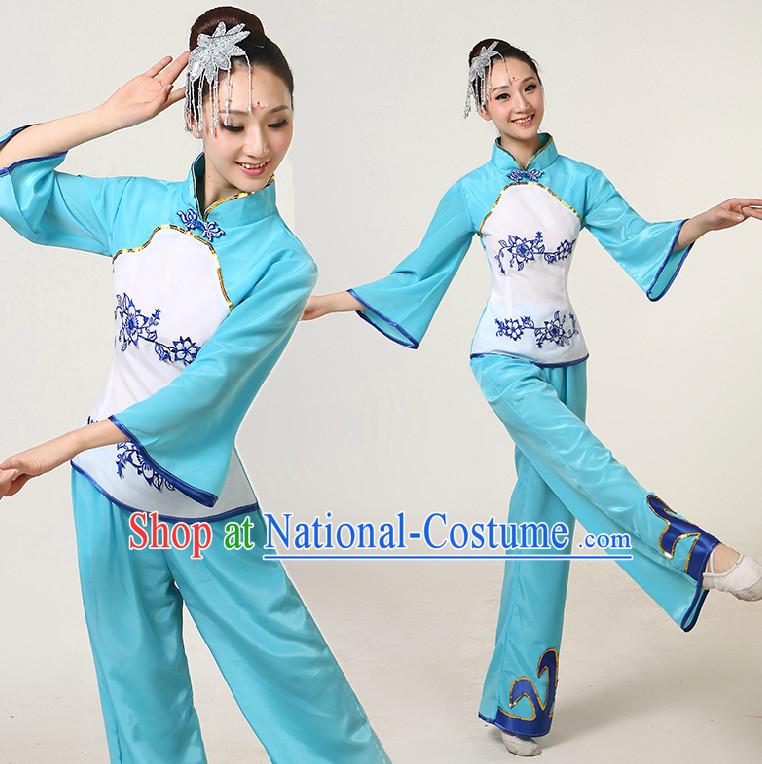 Asia Dance Costumes Ribbon Dancing Costume Dancewear China Dress Dance Wear and Headpieces Complete Set