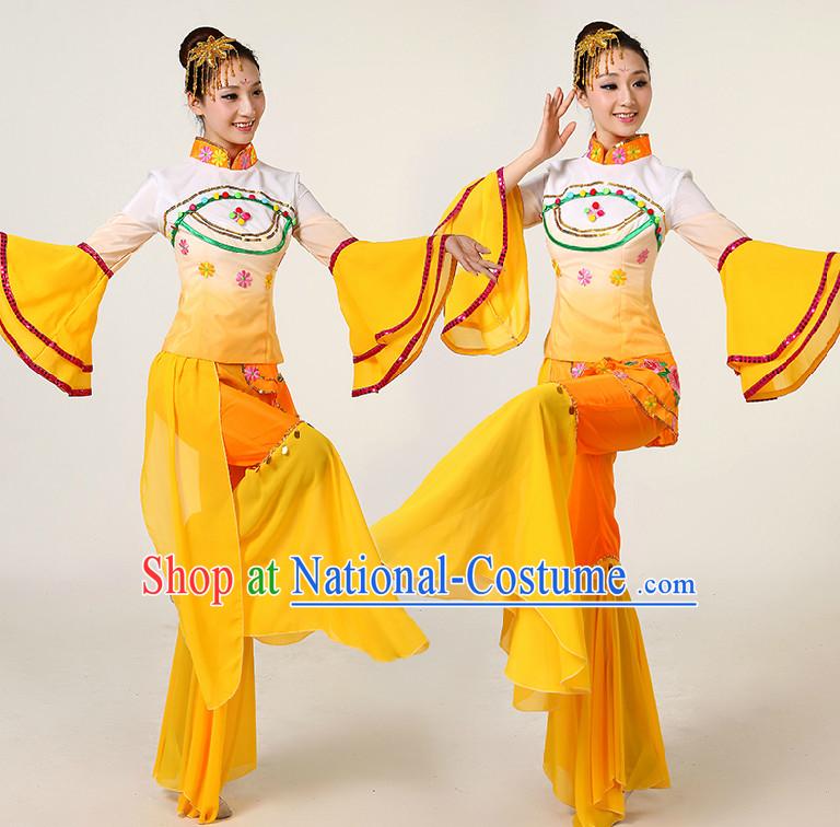 Asia Dance Costumes Competition Costumes Dancewear China Dress Dance Wear and Headpieces Complete Set