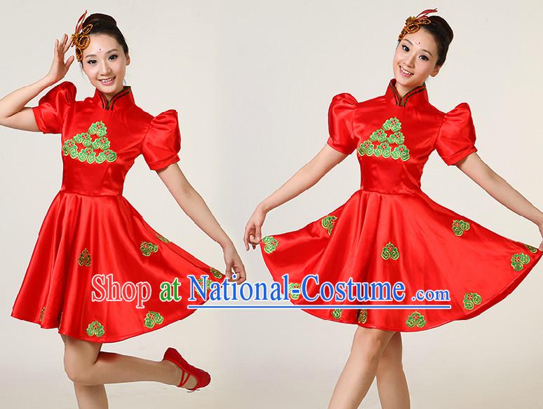 Asian Dance Costumes Competition Costumes Dancewear China Dress Dance Wear and Headpieces Complete Set