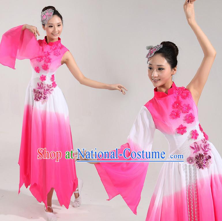 Asian Dance Costume Competition Costumes Dancewear China Dress Dance Wear and Headpieces Complete Set