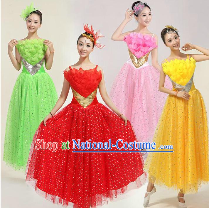 Asian Dance Costume Competition Costumes Dancewear China Dress Dance Wear and Headpieces Complete Set