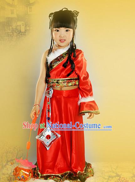 Chinese Mongolian Princess Halloween Costumes for Kids Baby Hanfu Clothes Toddler Halloween Costume Kids Clothing and Hair Accessories Complete Set