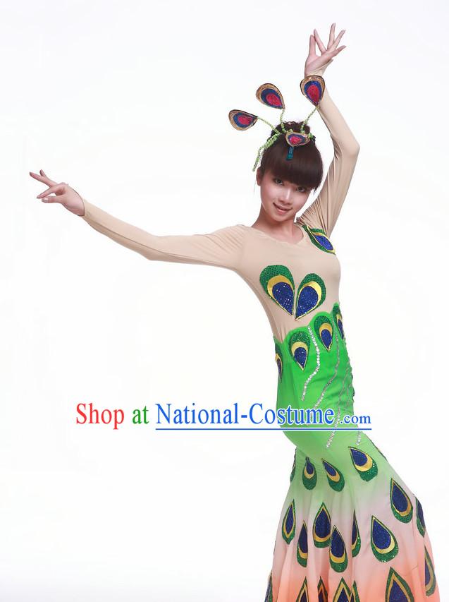 Chinese Classic Peacock Dancing Costume Complete Set for Women