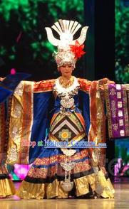 Chinese Miao Ethnic Princess Attire Clothing and Accessories and Hat Complete Set