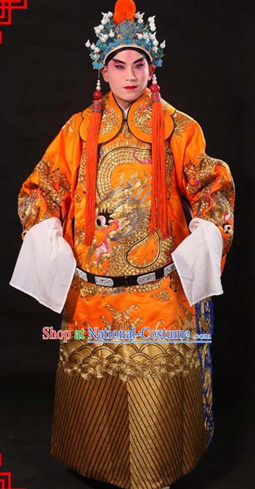 Ancient Chinese Embroidered Dragon Opera Clothing and Helmet Complete Set for Men