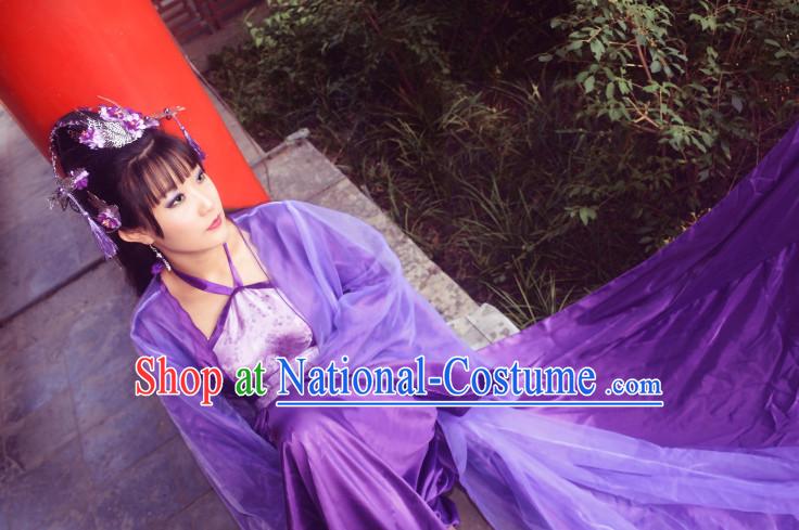 Purple Traditional Chinese Classical Princess Hanfu Clothes Complete Set with Long Tail