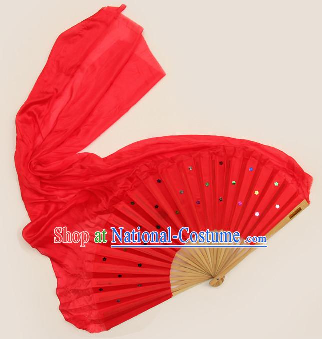 1 Meter Long Pure Silk Chinese Red Dance Fan