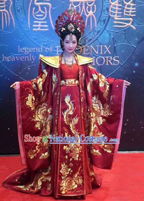 Chinese Ancient Empress Dresses and Hair Accessories Complete Set