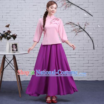 Chinese Traditional Clothes Min Guo Time Female Dress Women Clothing Stage Costumes Show