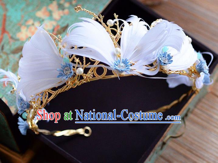 Traditional Jewelry Accessories, Palace Queen Bride Royal Crown, Engagement Retro Royal Crown, Wedding Hair Accessories, Baroco Style Pearl Feather Headwear for Women