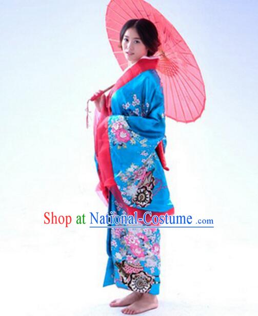 Japanese Traditional Kimono Costumes Women Dress COSPLAY Japanese Traditional Garment Wedding Dress Ceremonial Wafuku Stage Show Blue