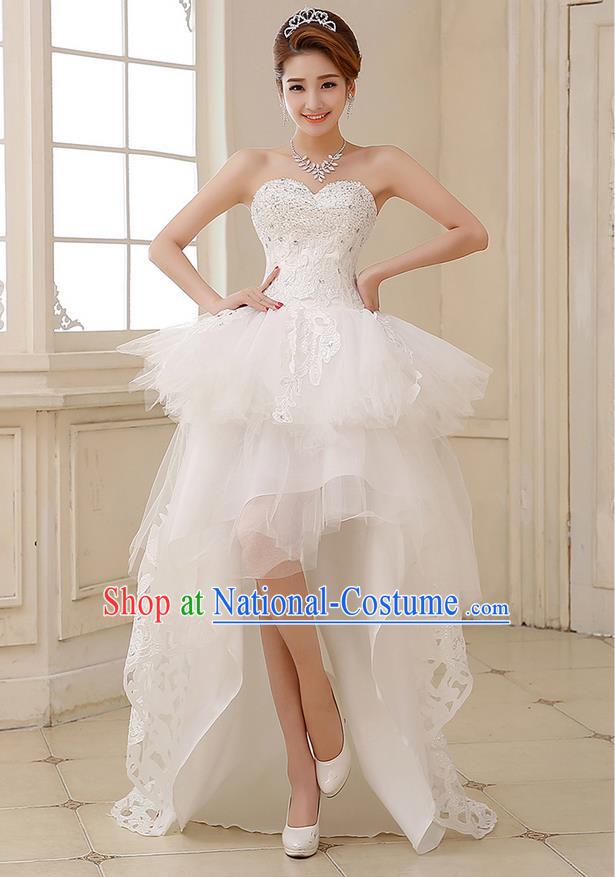 Traditional Chinese Bride Strapless Wedding Dress, Short Wedding Dress for Women