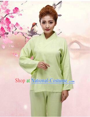 Chinese Zhong Yi triung qioi Ancient Clothes Inner Under Clothes Robe Pants Men Women Sleeping Exercise Costume Green