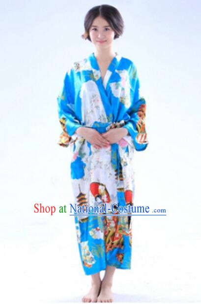 Kimono Japanese Tomesode Traditional Clothes Wafuku Stage Show Aristolochia ringens Light Blue