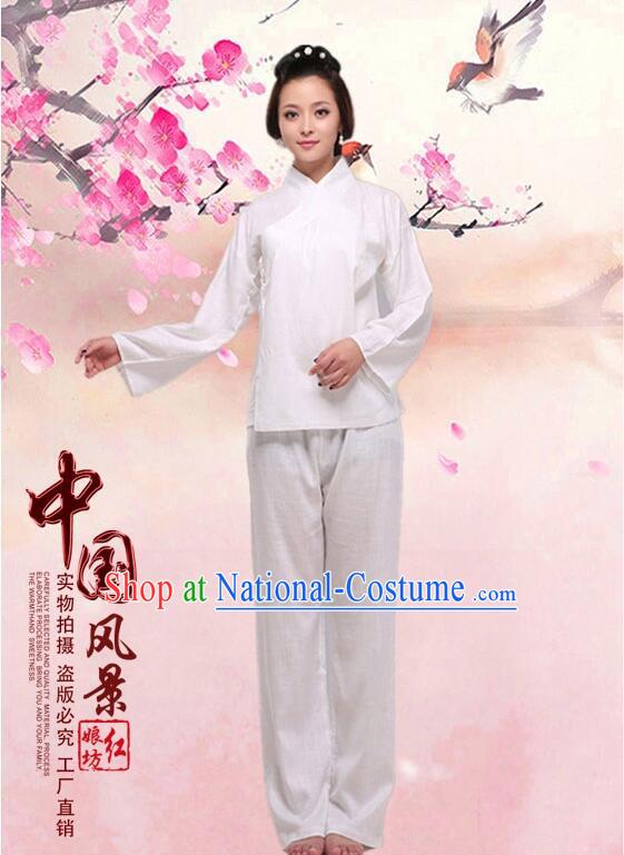 Chinese Zhong Yi triung qioi Ancient Clothes Inner Under Clothes Robe Pants Men Women Sleeping Exercise Costume  White