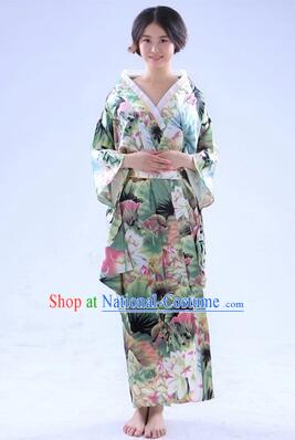 Kimono Japanese Tomesode Traditional Clothes Wafuku Stage Show Aristolochia ringens Yukata Green