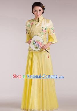 Min Guo Girl Dress Chinese Traditional Costume Stage Show Ceremonial Dress Yellow