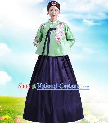 Korean Court Dress Girl Stage Costumes Show Traditional Clothes Dancing Children Ceremonial Dresses Full Dress Formal Attire Green Top Blue Skirt