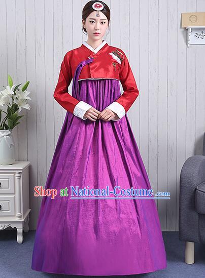 Korean Court Dress Girl Stage Costumes Show Traditional Clothes Dancing Children Ceremonial Dresses Full Dress Formal Attire Red Top Purple Skirt