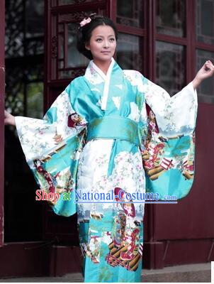 Japanese Traditional Costumes Kimono Tomesode Stage Show Wafuku Aristolochia ringens Tomesode Full Dress Green