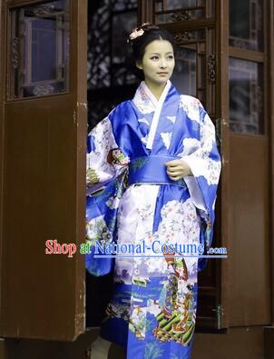 Japanese Traditional Costumes Kimono Tomesode Stage Show Wafuku Aristolochia ringens Tomesode Full Dress Blue