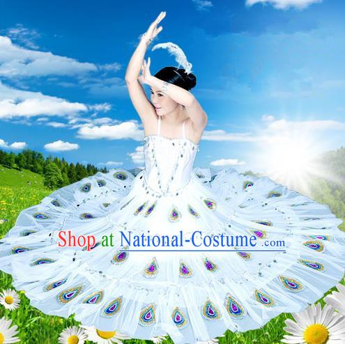 Traditional Chinese Dai Nationality Peacock Dancing Costume, Folk Dance Ethnic Costume, Chinese Minority Nationality Dancing Costume for Women