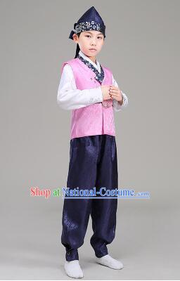 Korean Traditional Dress For Boys Children Clothes Kid Costume Stage Show Dancing Halloween Pink Top Blue Pants