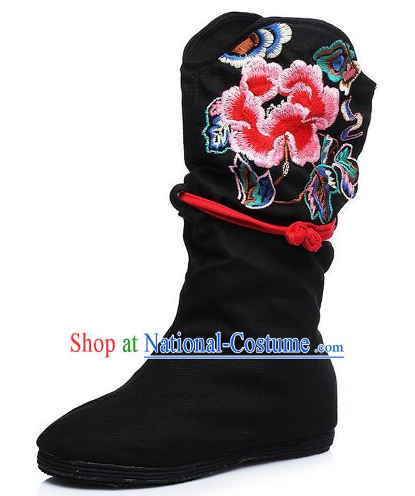 Traditional Chinese Folk Dance Shoes, China Female Embroidered Shoes, Chinese Minority Nationality Embroidery Ankle Boots for Women