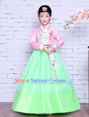 Korean Traditional Girl Dress Princess Clothes Children Dancing Costume Stage Show Halloween Pink Top Green Skirt