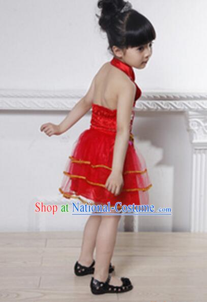 Skirt For Children Girl Qipao Style Chinese Traditional Summer Princess Dress Red