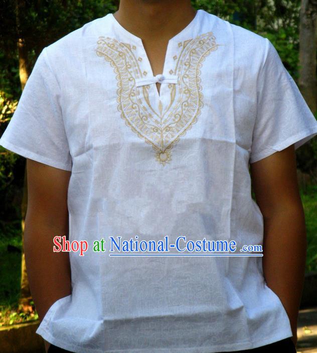 Traditional Asian Thai Male T-shirt, Thai Clothes Cotton Shirt for Men