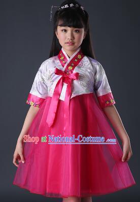 Korean Dress for Girls Children Clothes Stage Costume Formal Dress Full Attire Dancing Costume Show  White Top Red Skirt