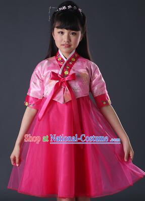 Korean Dress for Girls Children Clothes Stage Costume Formal Dress Full Attire Dancing Costume Show Pink Top Red Skirt