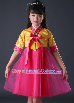 Korean Dress for Girls Children Clothes Stage Costume Formal Dress Full Attire Dancing Costume Show Yellow Top Red Skirt