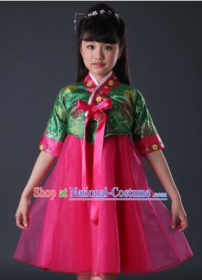 Korean Dress for Girls Children Clothes Stage Costume Formal Dress Full Attire Dancing Costume Show Pink Top Red Skirt