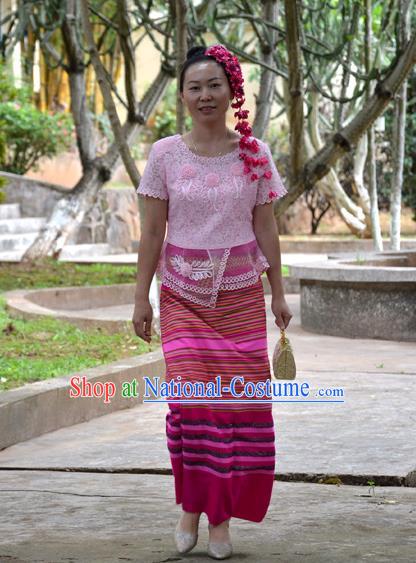 Traditional Asian Thai Costume Skirt, Thai Waitress High Grade Silk Skirt for Women