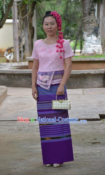 Traditional Asian Thai Costume Skirt, Thai Waitress High Grade Silk Skirt for Women