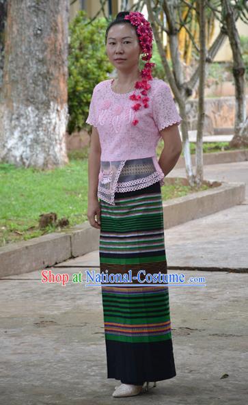 Traditional Asian Thai Costume Skirt, Thai Waitress High Grade Silk Skirt for Women