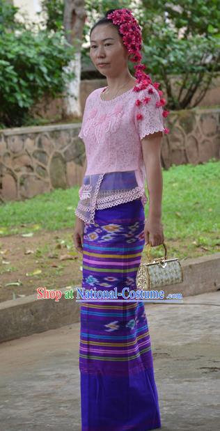 Traditional Asian Thai Costume Skirt, Thai Waitress High Grade Silk Skirt for Women