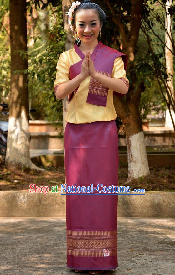 Traditional Asian Thai Wedding Costume Complete Set, Thai Shawl Clothing for Women