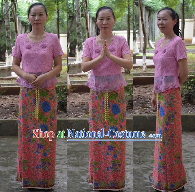 Traditional Asian Thai Palace Princess Wedding Skirt, Thai Royal Court Embroidery Dress for Women