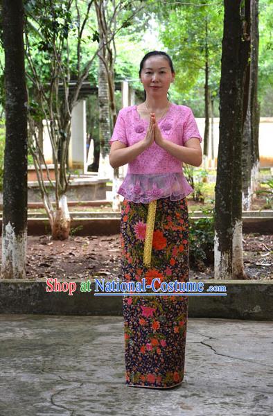 Traditional Asian Thai Palace Princess Wedding Skirt, Thai Royal Court Embroidery Dress for Women