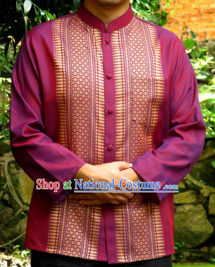 Traditional Asian Thai Palace Men Costume Skirt, Thai Royal Court Silk Dress Shirt for Men