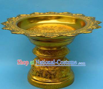 Traditional Asian Thai Palace decoration Ornaments Handicrafts, Thai Sacrificial High Tray Gilded Compote